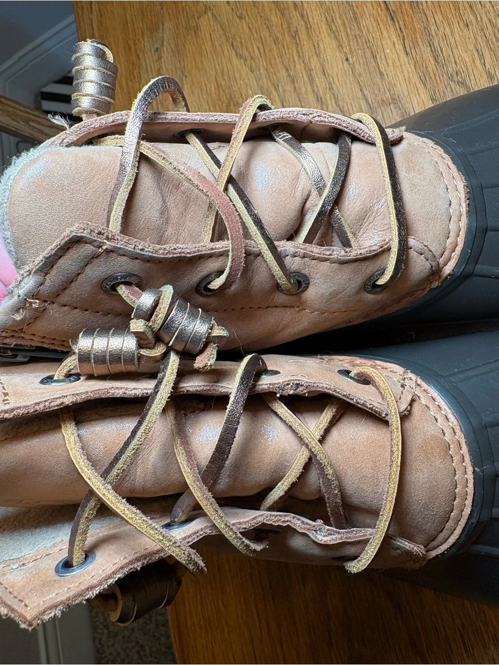 Sperry Saltwater Duck Boots Tan Leather Dark Brown Waterproof Rain Boots Size 8